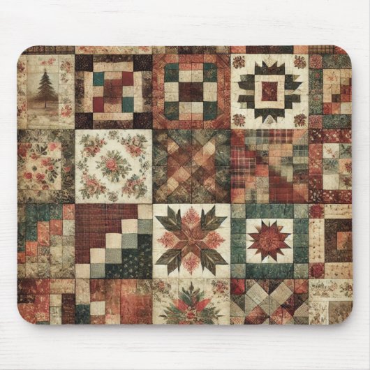 Terracotta Patchwork Quilt Rustikale Blumentheke Mousepad (Vorne)