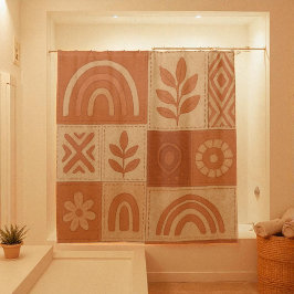 Terracotta Patchwork Quilt Rustikales Bauernhaus Duschvorhang