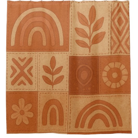 Terracotta Patchwork Quilt Rustikales Bauernhaus Duschvorhang (Vorderseite)