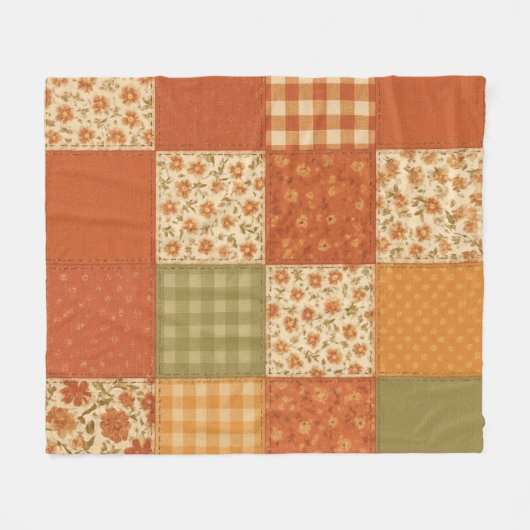 Terracotta Patchwork Quilt Rustikales Bauernhaus Fleecedecke (Vorderseite (Horizontal))