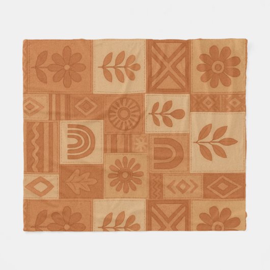 Terracotta Patchwork Quilt Rustikales Bauernhaus Fleecedecke (Vorderseite (Horizontal))