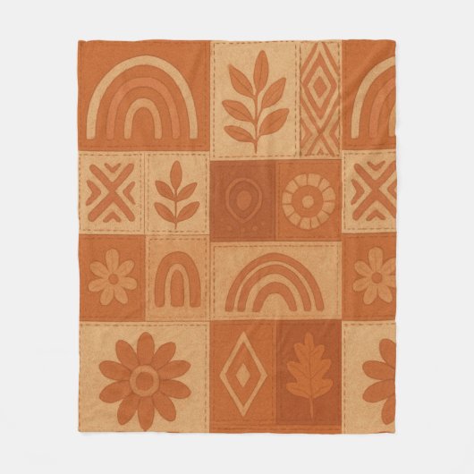 Terracotta Patchwork Quilt Rustikales Bauernhaus Fleecedecke (Vorderseite)