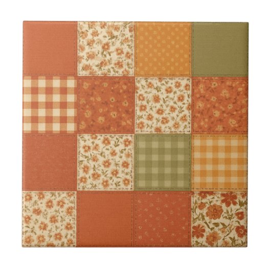 Terracotta Patchwork Quilt Rustikales Bauernhaus Fliese (Vorderseite)
