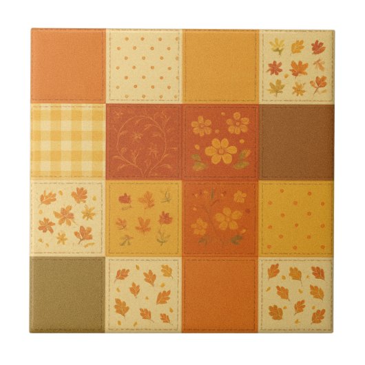 Terracotta Patchwork Quilt Rustikales Bauernhaus Fliese (Vorderseite)