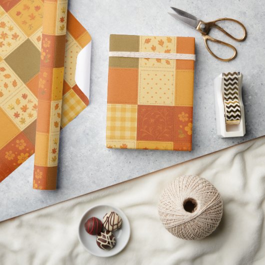 Terracotta Patchwork Quilt Rustikales Bauernhaus Geschenkpapier (Kunsthandwerk)