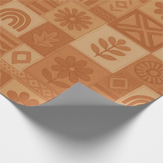 Terracotta Patchwork Quilt Rustikales Bauernhaus Geschenkpapier (Ecke)