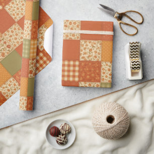 Terracotta Patchwork Quilt Rustikales Bauernhaus Geschenkpapier