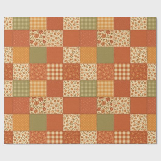 Terracotta Patchwork Quilt Rustikales Bauernhaus Geschenkpapier (Flach)