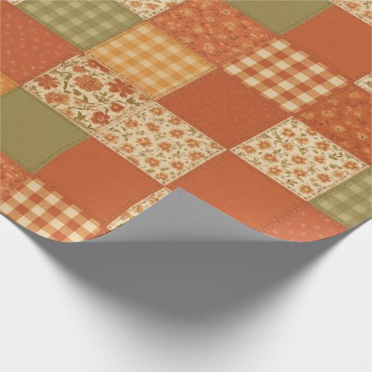 Terracotta Patchwork Quilt Rustikales Bauernhaus Geschenkpapier (Ecke)
