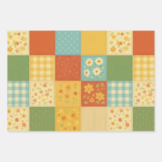Terracotta Patchwork Quilt Rustikales Bauernhaus Geschenkpapier Set (Vorderseite 3)