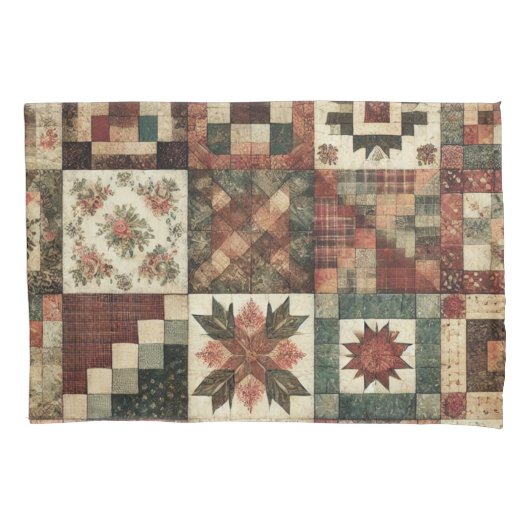 Terracotta Patchwork Quilt Rustikales Bauernhaus Kissenbezug (Vorderseite)