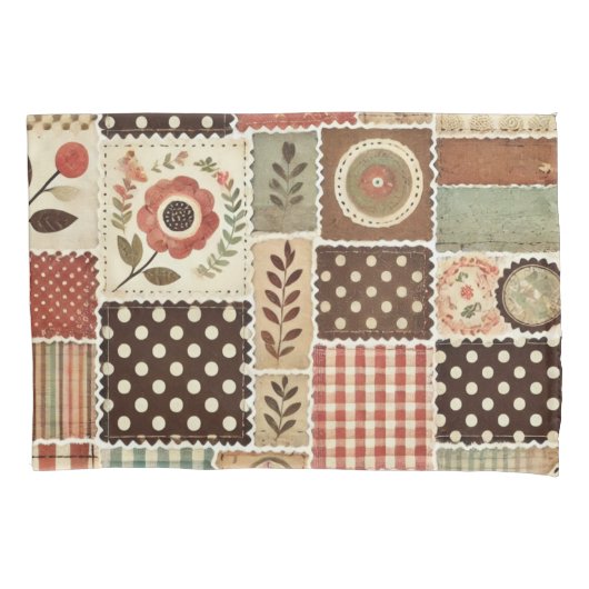 Terracotta Patchwork Quilt Rustikales Bauernhaus Kissenbezug (Vorderseite)