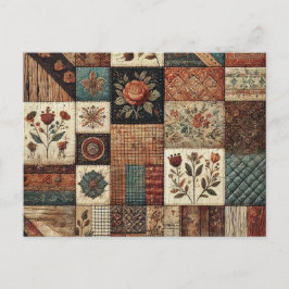 Terracotta Patchwork Quilt Rustikales Blumendesign Postkarte