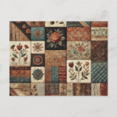 Terracotta Patchwork Quilt Rustikales Blumendesign Postkarte (Vorderseite)