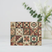 Terracotta Patchwork Quilt Rustikales Blumendesign Postkarte (Stehend Vorderseite)
