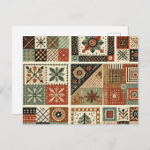 Terracotta Patchwork Quilt Rustikales Blumendesign Postkarte (Vorne/Hinten)