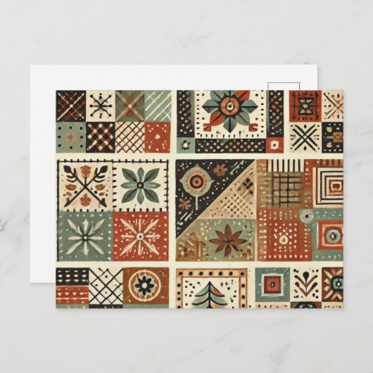 Terracotta Patchwork Quilt Rustikales Blumendesign Postkarte (Vorne/Hinten)