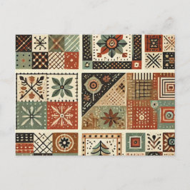Terracotta Patchwork Quilt Rustikales Blumendesign Postkarte