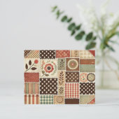 Terracotta Patchwork Quilt Rustikales Blumendesign Postkarte (Stehend Vorderseite)