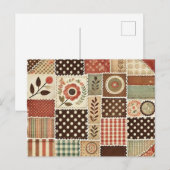 Terracotta Patchwork Quilt Rustikales Blumendesign Postkarte (Vorne/Hinten)