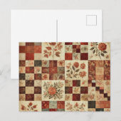 Terracotta Patchwork Quilt Rustikales Blumendesign Postkarte (Vorne/Hinten)