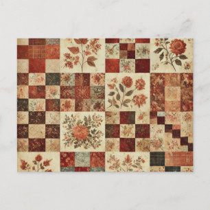 Terracotta Patchwork Quilt Rustikales Blumendesign Postkarte