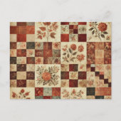 Terracotta Patchwork Quilt Rustikales Blumendesign Postkarte (Vorderseite)