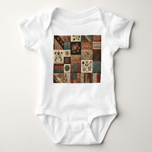 Terracotta Patchwork Rustikales Retrodesign Baby Strampler (Vorderseite)
