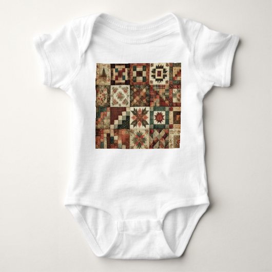 Terracotta Patchwork Rustikales Retrodesign Baby Strampler (Vorderseite)