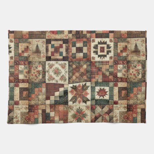 Terracotta Patchwork und Quilt Rustikal Geschirrtuch (Horizontal)