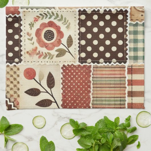Terracotta Patchwork und Quilt Rustikal Geschirrtuch (Gefaltet)