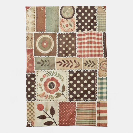 Terracotta Patchwork und Quilt Rustikal Geschirrtuch (Vertikal)