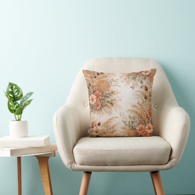 Terracotta Peach Boho Pampas Floral Kissen (Stuhl )