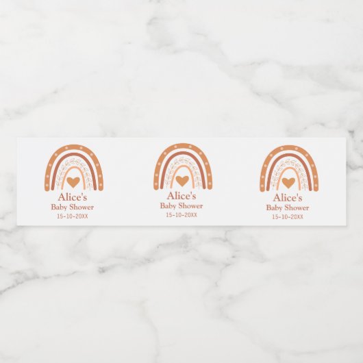 Terracotta peach boho rainbow Baby Dusche Wasserflaschenetikett (Einzelnes Label)