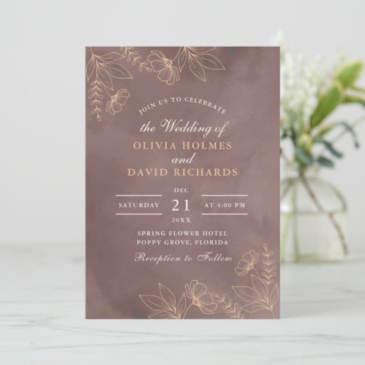 Terracotta Peach Floral Blossom Einladung Hochzeit (Stehend Vorderseite)