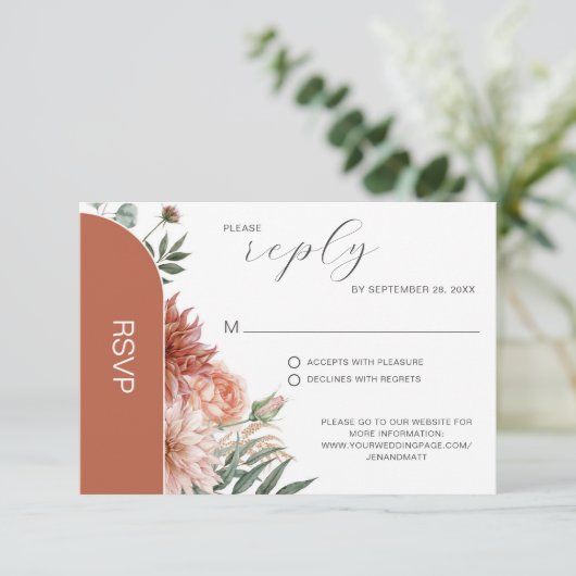 Terracotta & Peach Herbsthochzeit RSVP Karte (Stehend Vorderseite)