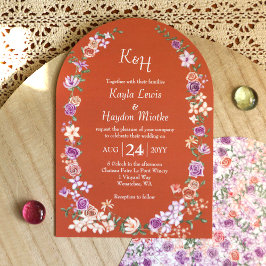 Terracotta Peach & Lilac Boho Rose Hochzeiten Einladung