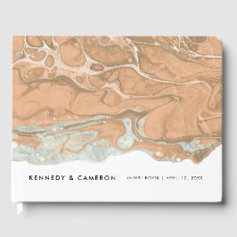 Terracotta Peach & Mint Minimalistisch Marble Gues Gästebuch