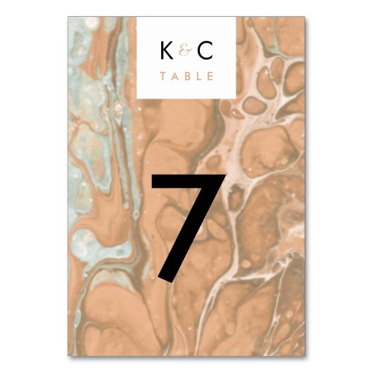 Terracotta Peach & Mint Minimalistischer Marmor Tischnummer (Rückseite)