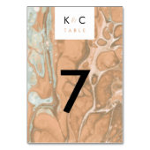 Terracotta Peach & Mint Minimalistischer Marmor Tischnummer (Vorderseite)