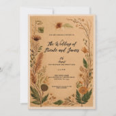 Terracotta Peach Pressed Blume Boho Wedding Einladung (Vorderseite)