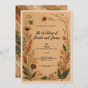 Terracotta Peach Pressed Blume Boho Wedding Einladung