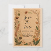 Terracotta Peach Pressed Blume Boho Wedding Einladung (Vorderseite)