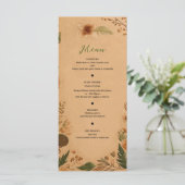 Terracotta Peach Pressed Blume Boho Wedding Menu Menükarte (Stehend Vorderseite)