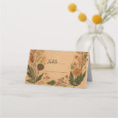Terracotta Peach Pressed Blume Boho Wedding Platzkarte (Vorderseite)