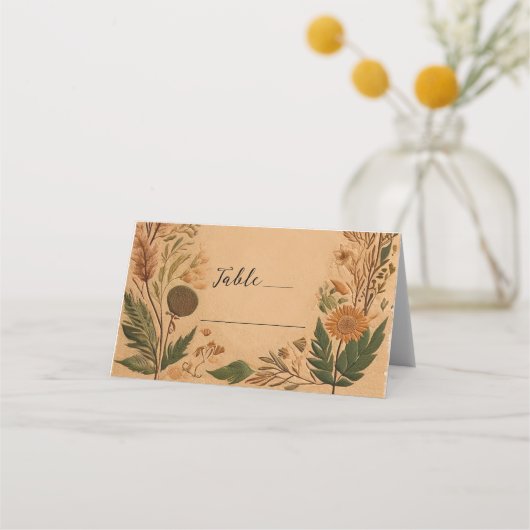 Terracotta Peach Pressed Blume Boho Wedding Platzkarte (Vorderseite)