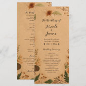 Terracotta Peach Pressed Blume Boho Wedding Programm (Vorne/Hinten)