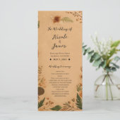 Terracotta Peach Pressed Blume Boho Wedding Programm (Stehend Vorderseite)