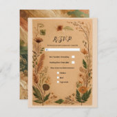 Terracotta Peach Pressed Blume Boho Wedding RSVP Einladung (Vorne/Hinten)