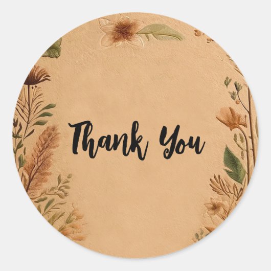 Terracotta Peach Pressed Blume Boho Wedding Runder Aufkleber (Vorderseite)